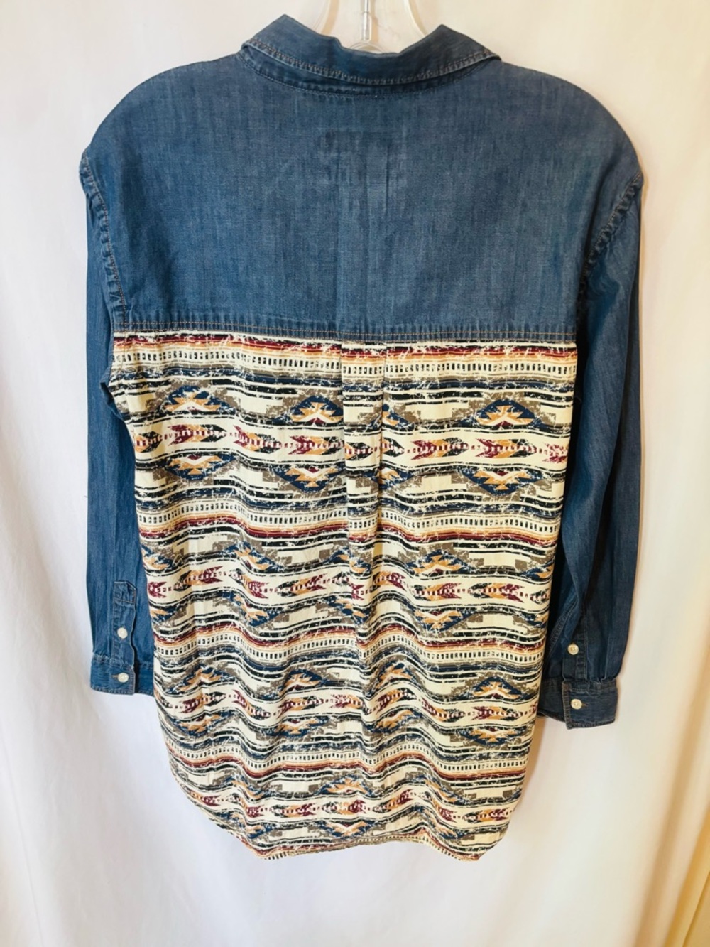 Panhandle Rough Stock Denim & Aztec Print Shirt | 100% Cotton | Western | Small